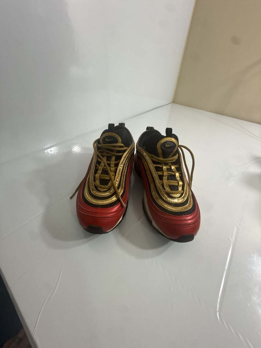 Nike Air Max 97 Red Gold Sequin Shoes (CT1148-600) Women's Size 7.5